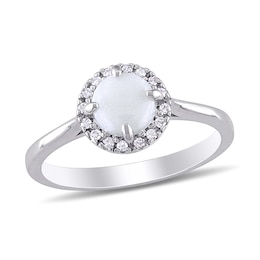 8.0mm Cabochon Opal and 1/15 CT. T.W. Diamond Frame Ring in Sterling Silver