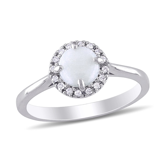 8.0mm Cabochon Opal and 1/15 CT. T.w. Diamond Frame Ring in Sterling Silver
