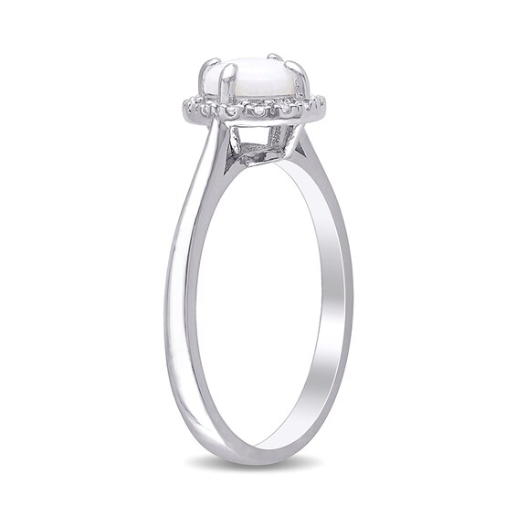 8.0mm Cabochon Opal and 1/15 CT. T.w. Diamond Frame Ring in Sterling Silver