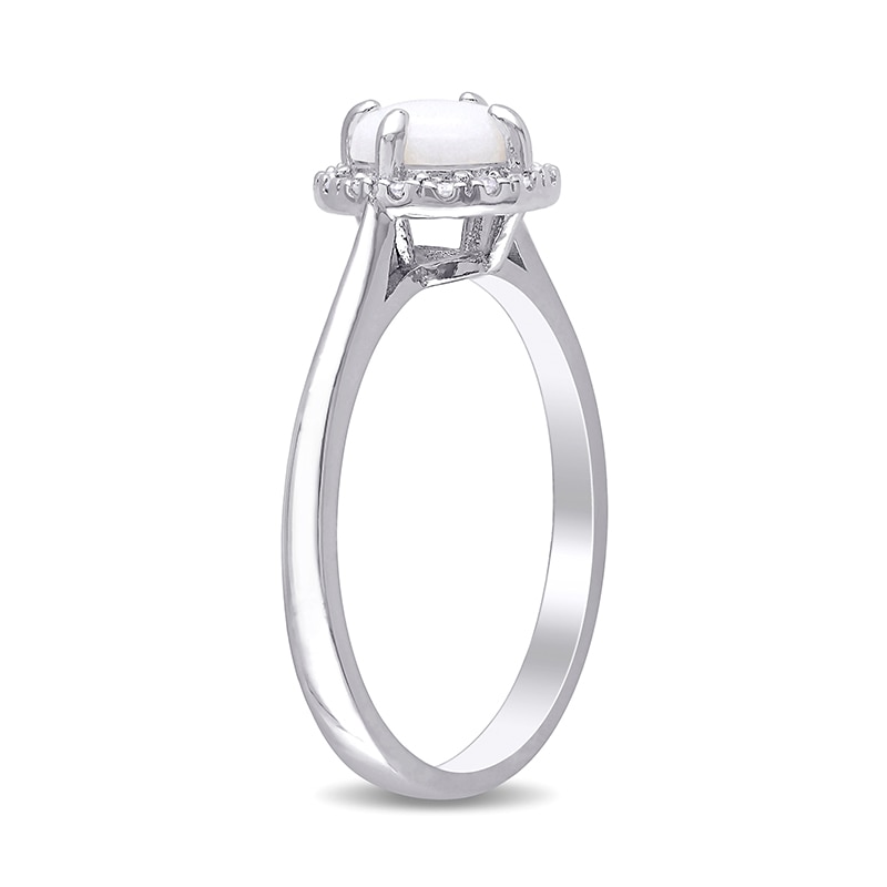 Main Image 3 of 8.0mm Cabochon Opal and 1/15 CT. T.W. Diamond Frame Ring in Sterling Silver