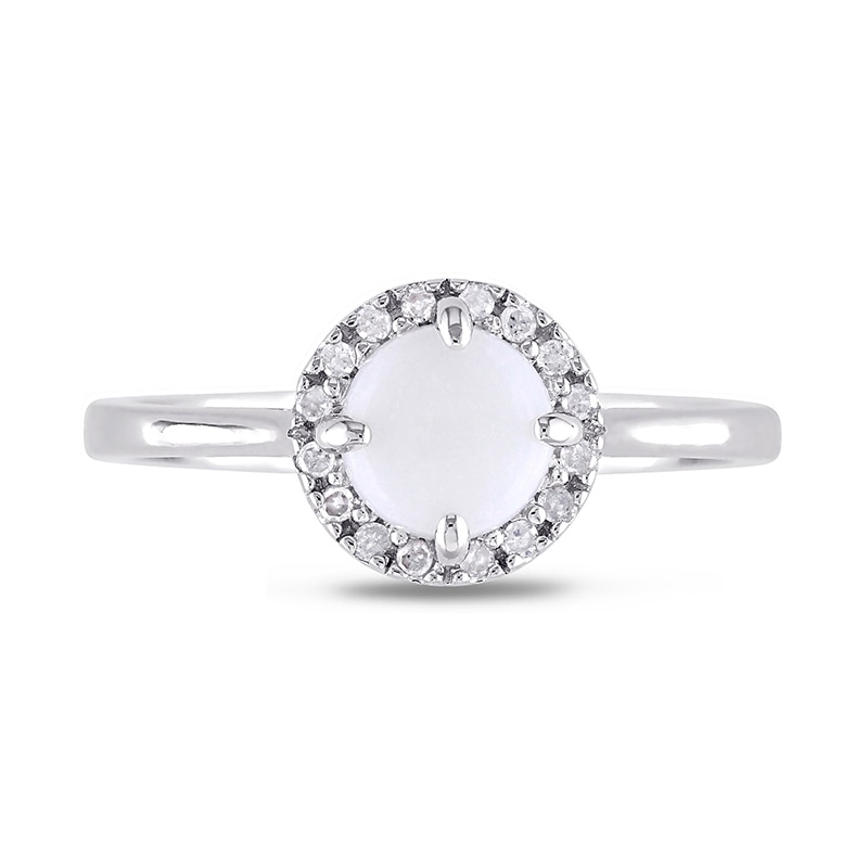 Main Image 4 of 8.0mm Cabochon Opal and 1/15 CT. T.W. Diamond Frame Ring in Sterling Silver