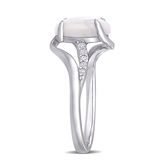Oval Opal and 1/15 CT. T.w. Diamond Bypass Split Shank Ring in Sterling Silver