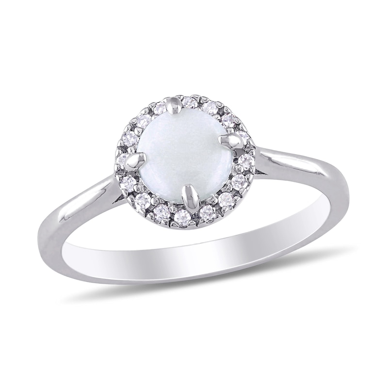 Main Image 1 of 8.0mm Cabochon Opal and 1/15 CT. T.W. Diamond Frame Ring in Sterling Silver