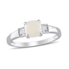 6.0mm Cushion-Cut Cabochon Opal and 1/20 CT. T.W. Diamond Vintage-Style Ring in Sterling Silver