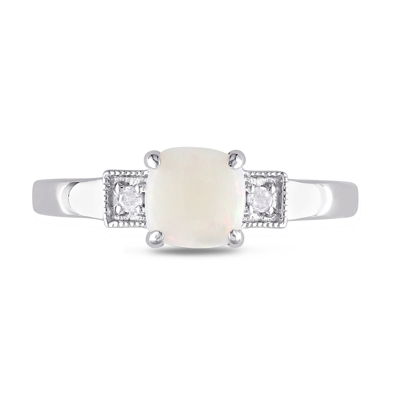 6.0mm Cushion-Cut Cabochon Opal and 1/20 CT. T.W. Diamond Vintage-Style Ring in Sterling Silver