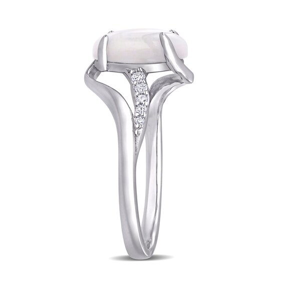 Oval Opal and 1/15 CT. T.w. Diamond Bypass Split Shank Ring in Sterling Silver