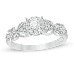 1/3 CT. T.W. Diamond Butterfly-Sides Vintage-Style Filigree Engagement Ring in 10K White Gold