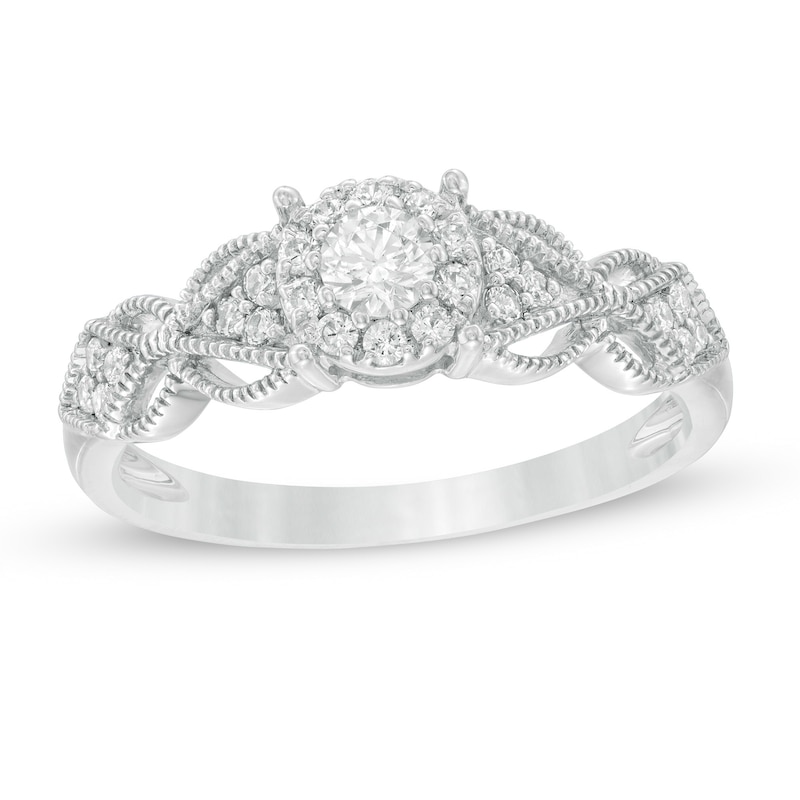 Main Image 1 of 1/3 CT. T.W. Diamond Butterfly-Sides Vintage-Style Filigree Engagement Ring in 10K White Gold
