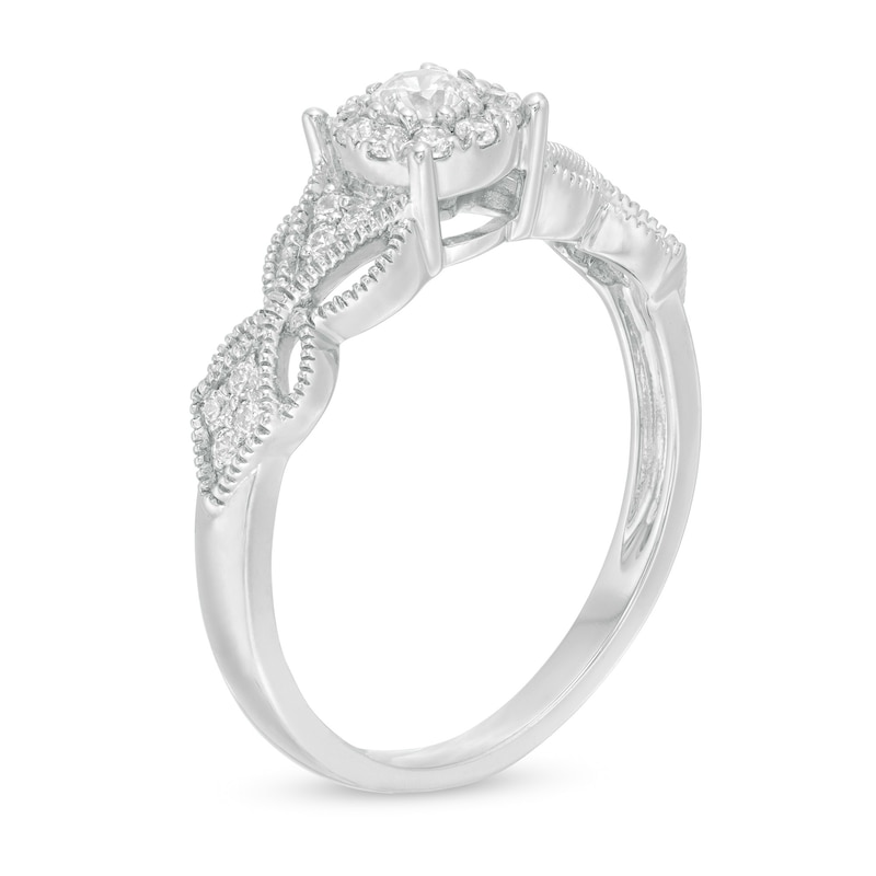 Main Image 3 of 1/3 CT. T.W. Diamond Butterfly-Sides Vintage-Style Filigree Engagement Ring in 10K White Gold