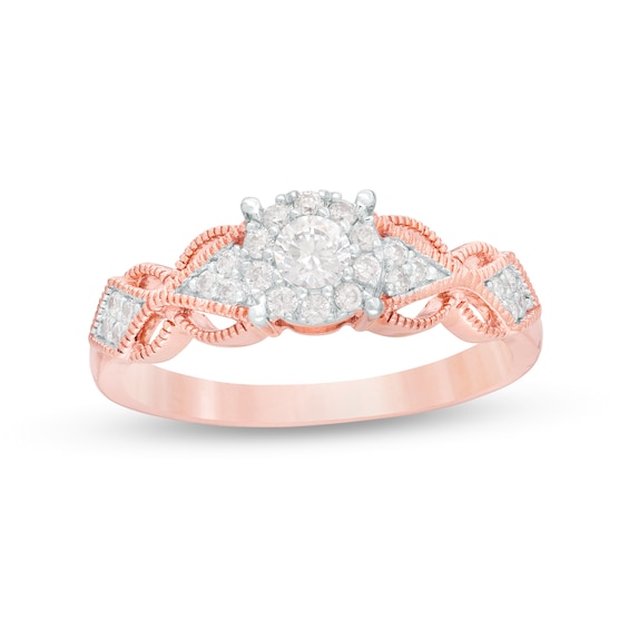 1/3 CT. T.w. Diamond Butterfly-Sides Vintage-Style Engagement Ring in 10K Rose Gold