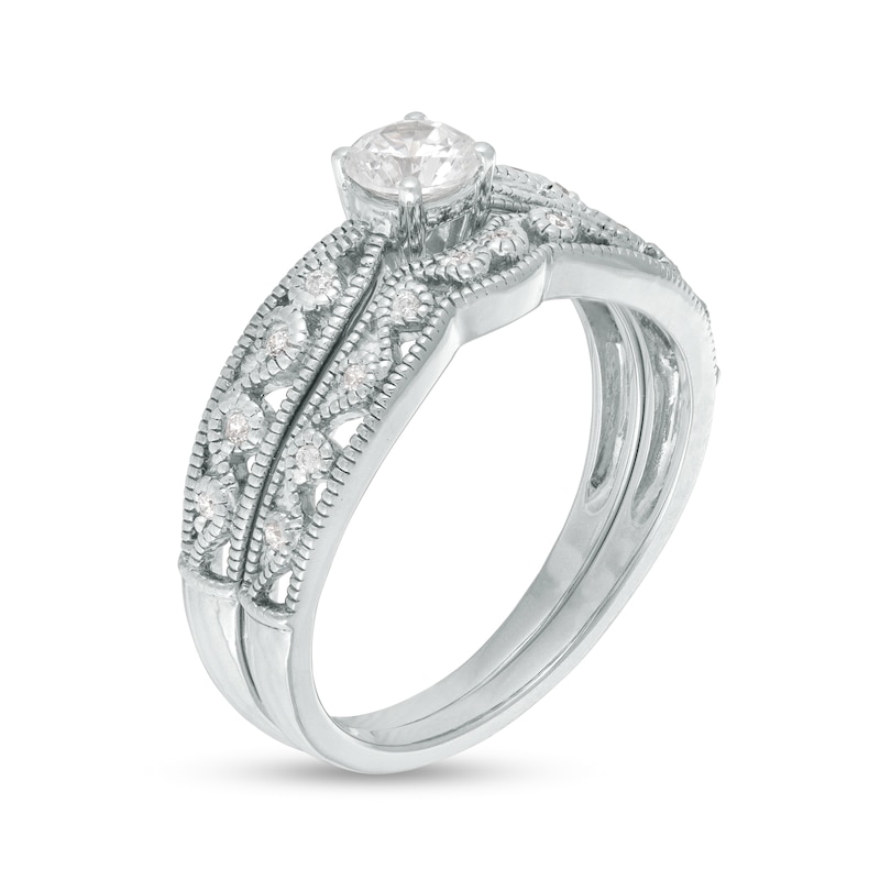 3/8 CT. T.W. Diamond Vintage-Style Filigree Bridal Set in 10K White Gold