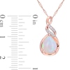 Thumbnail Image 2 of Pear-Shaped Opal and 1/20 CT. T.W. Diamond Cascading Teardrop Pendant in 10K Rose Gold - 17"