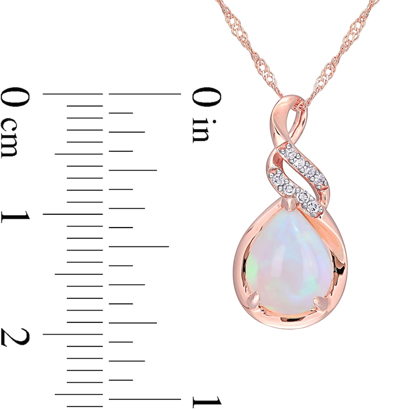 Pear-Shaped Opal and 1/20 CT. T.W. Diamond Cascading Teardrop Pendant in 10K Rose Gold - 17"