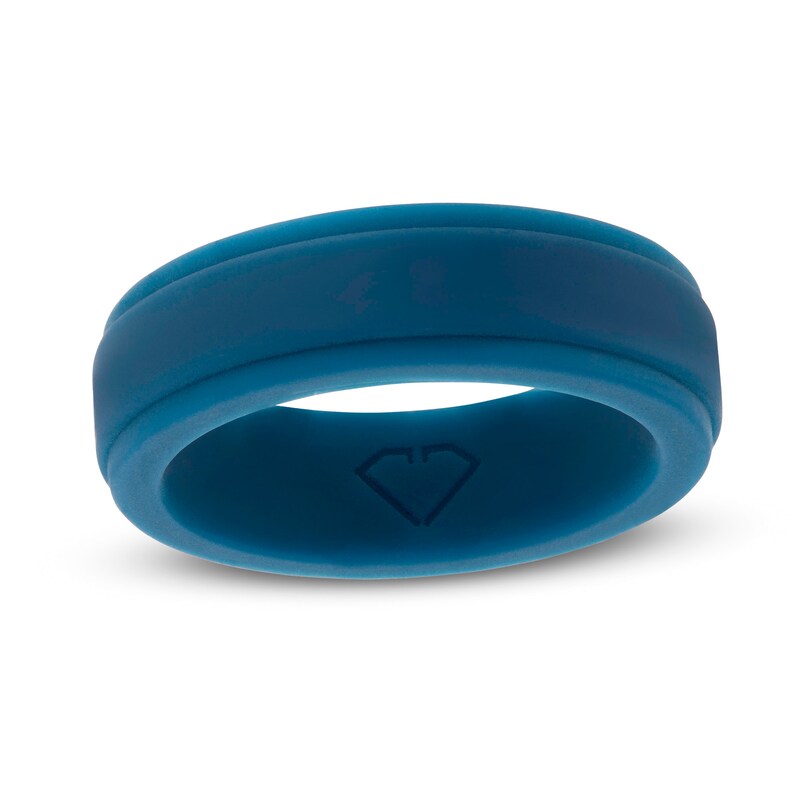 Main Image 1 of Men's 7.0mm Stepped Edge Comfort-Fit Wedding Band in Blue Silicone