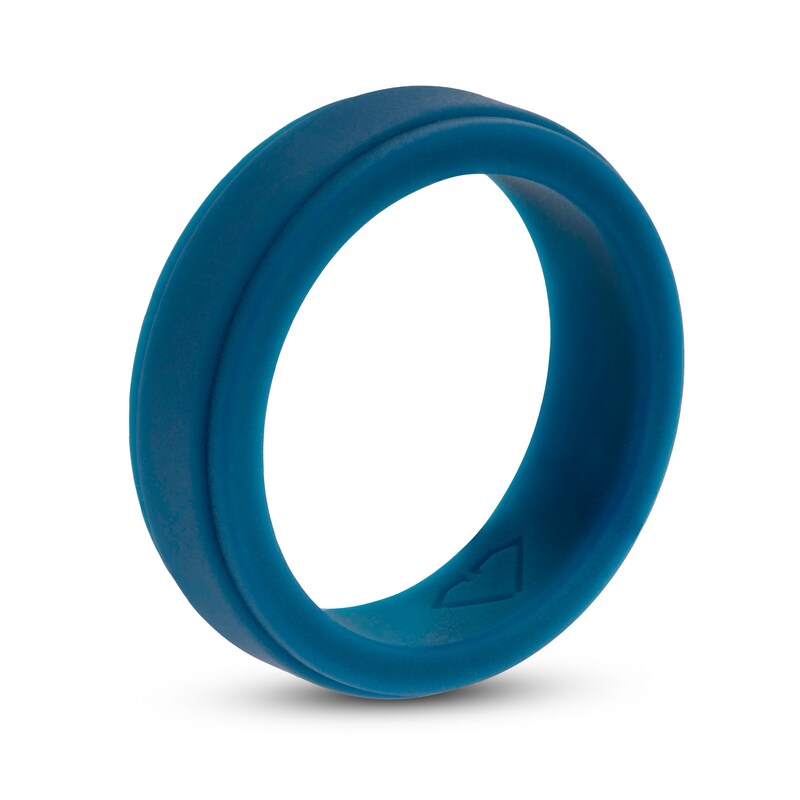 Main Image 2 of Men's 7.0mm Stepped Edge Comfort-Fit Wedding Band in Blue Silicone