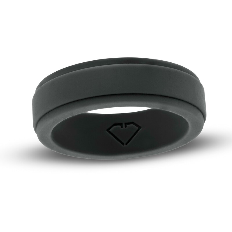 Main Image 1 of 7.0mm Stepped Edge Comfort-Fit Wedding Band in Grey Silicone