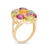 Thumbnail Image 3 of Oval and Round Multi-Gemstone and 1/10 CT. T.W. Diamond Cluster Split Shank Ring in 10K Gold