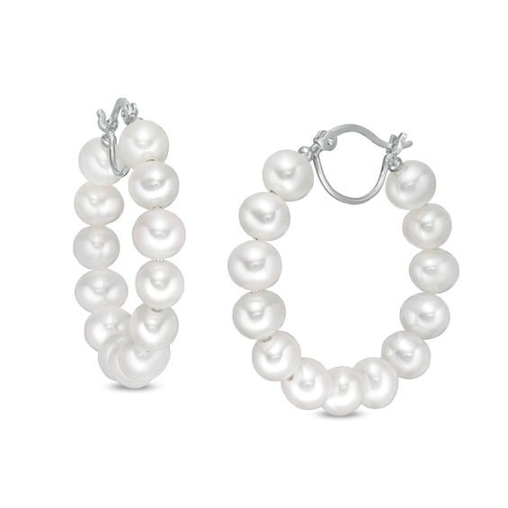 5.5-6.0mm Freshwater Cultured Pearl Hoop Earrings with a Sterling Silver Back
