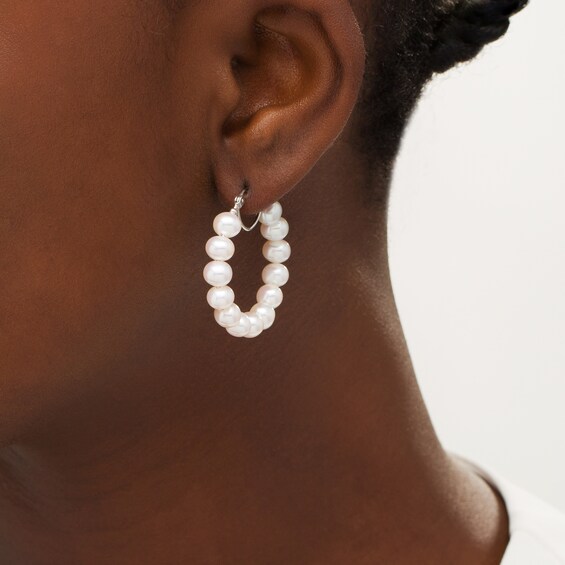 5.5-6.0mm Freshwater Cultured Pearl Hoop Earrings with a Sterling Silver Back