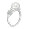 Thumbnail Image 3 of 9.0-10.0mm Button Freshwater Cultured Pearl and White Topaz Interlocking Double Loop ring in Sterling Silver