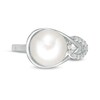 Thumbnail Image 4 of 9.0-10.0mm Button Freshwater Cultured Pearl and White Topaz Interlocking Double Loop ring in Sterling Silver