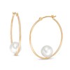 Thumbnail Image 1 of 7.5-8.0mm Freshwater Cultured Pearl Hoop Earrings in 10K Gold