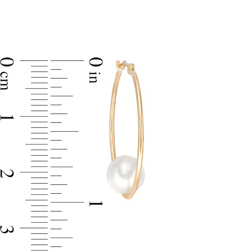 7.5-8.0mm Cultured Freshwater Pearl Hoop Earrings in 10K Gold