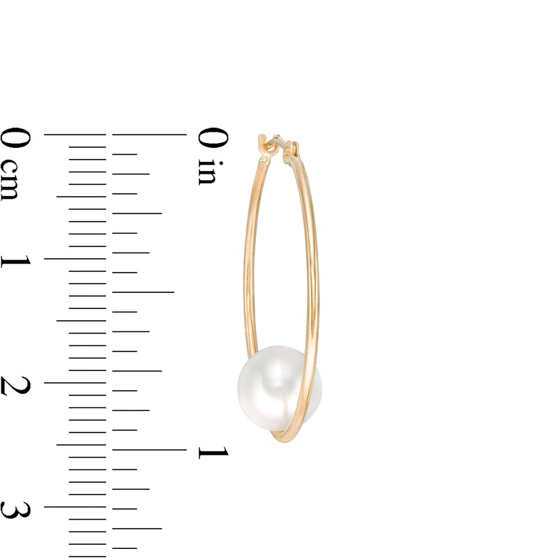 Main Image 3 of 7.5-8.0mm Freshwater Cultured Pearl Hoop Earrings in 10K Gold