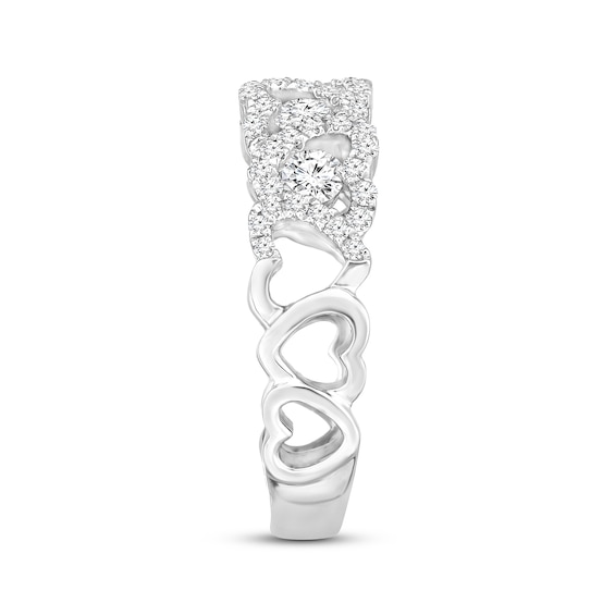 3/4 CT. T.w. Diamond Alternating Hearts Ring in 10K White Gold
