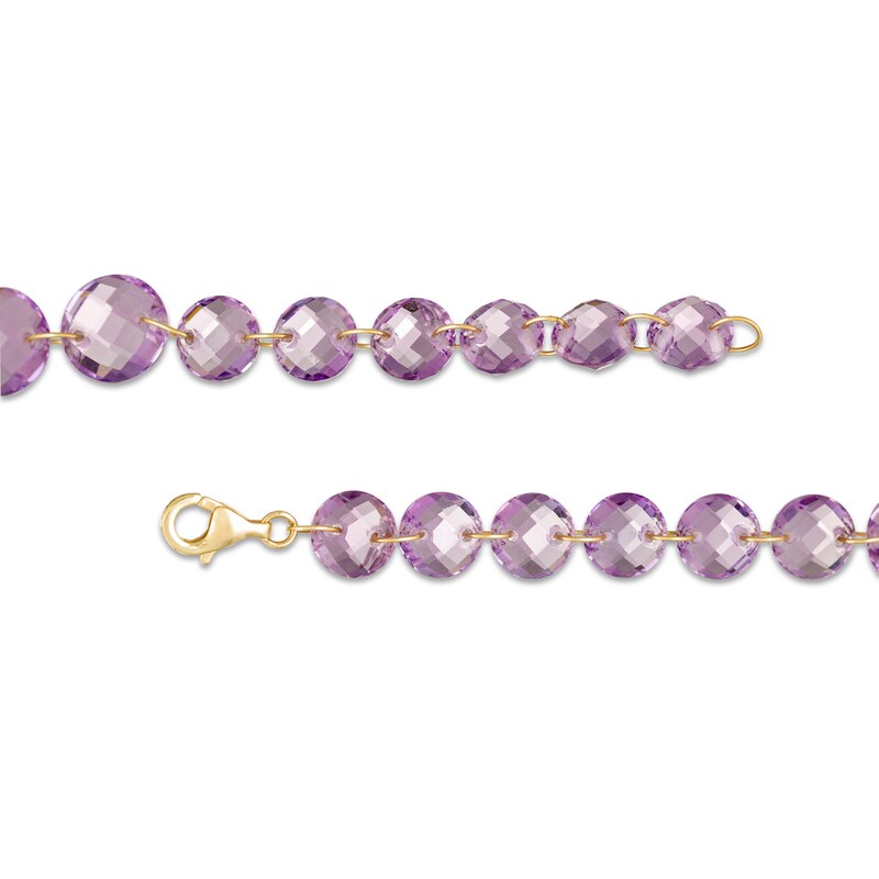 Main Image 3 of Checkerboard Rose de France Amethyst Graduated Bead Bracelet with a 10K Gold Clasp - 7.25"