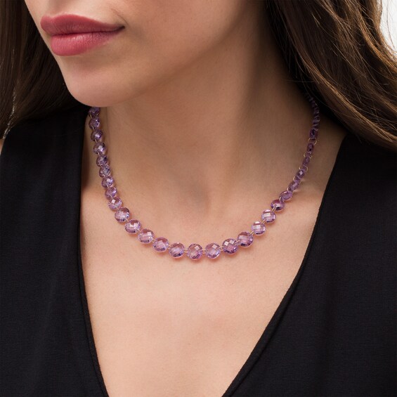 Checkerboard Rose de France Amethyst Graduated Bead Necklace with a 10K Gold Clasp