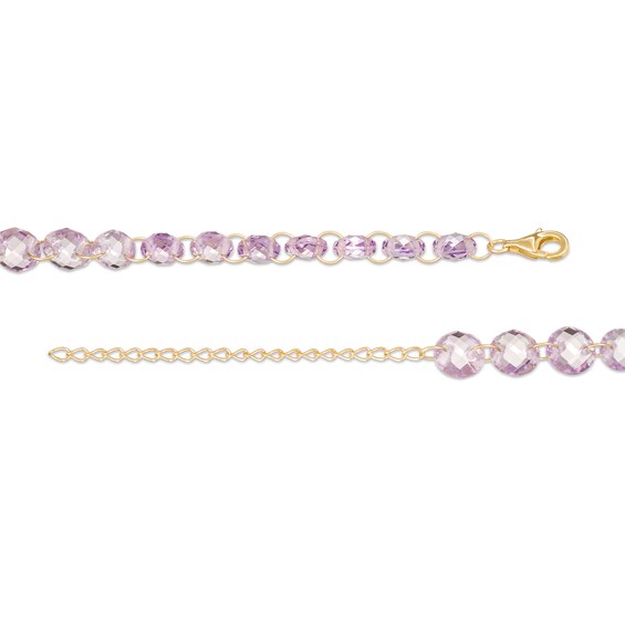 Checkerboard Rose de France Amethyst Graduated Bead Necklace with a 10K Gold Clasp