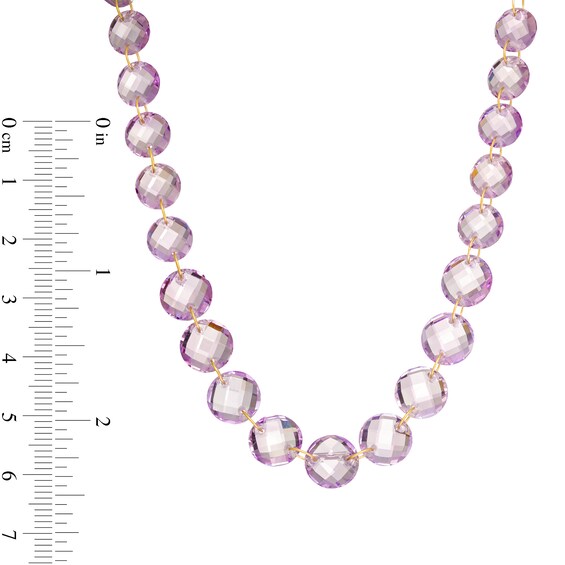 Checkerboard Rose de France Amethyst Graduated Bead Necklace with a 10K Gold Clasp