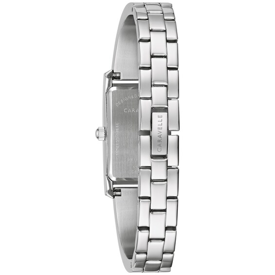 Ladies' Caravelle by Bulova Bangle Watch with Rectangular Silver-Tone and White Dial (Model: 43L221) Ladies' Caravelle by Bulova Bangle Watch with Rectangular Silver-Tone and White Dial (Model: 43L221)