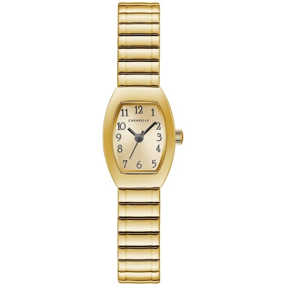 Ladies' Caravelle by Bulova Gold-Tone Expansion Watch with Tonneau Champagne Dial (Model: 44L261)