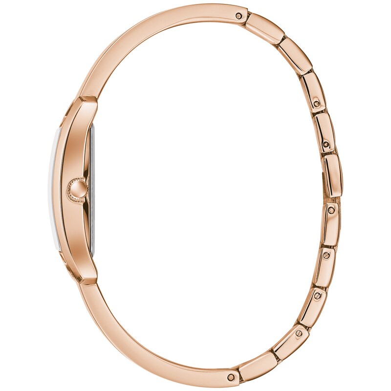 Main Image 2 of Ladies' Caravelle by Bulova Rose-Tone Bangle Watch with Rectangular Silver-Tone and White Dial (Model: 44L264)