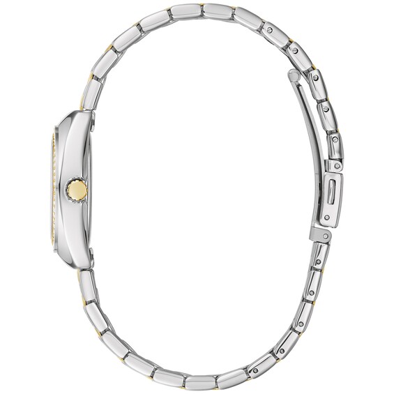 Ladies' Caravelle by Bulova Crystal Accent Two-Tone Watch with Silver-Tone Dial (Model: 45L186) Ladies' Caravelle by Bulova Crystal Accent Two-Tone Watch with Silver-Tone Dial (Model: 45L186)