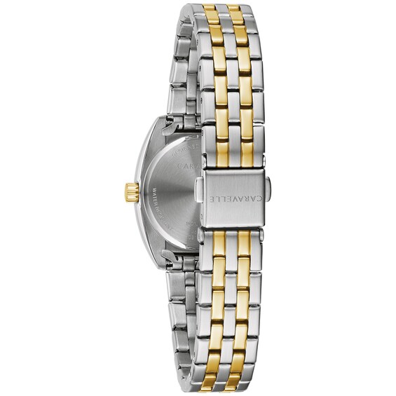 Ladies' Caravelle by Bulova Crystal Accent Two-Tone Watch with Silver-Tone Dial (Model: 45L186) Ladies' Caravelle by Bulova Crystal Accent Two-Tone Watch with Silver-Tone Dial (Model: 45L186)