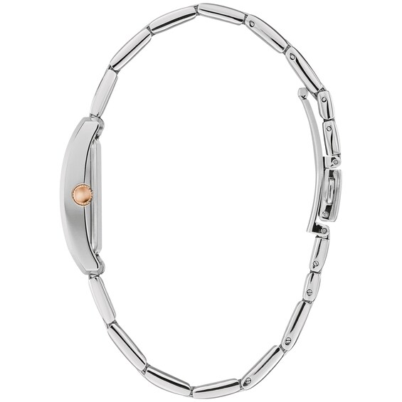 Ladies' Caravelle by Bulova Two-Tone Watch with Rectangular Rose-Tone and White Dial (Model: 45L187) Ladies' Caravelle by Bulova Two-Tone Watch with Rectangular Rose-Tone and White Dial (Model: 45L187)