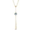 Thumbnail Image 1 of 6.0mm Checkerboard London Blue Topaz and Bead Teardrop "Y" Necklace in 14K Gold - 17"