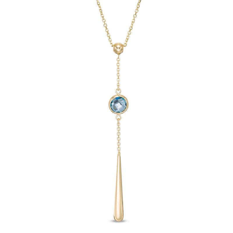Main Image 1 of 6.0mm Checkerboard London Blue Topaz and Bead Teardrop "Y" Necklace in 14K Gold - 17"