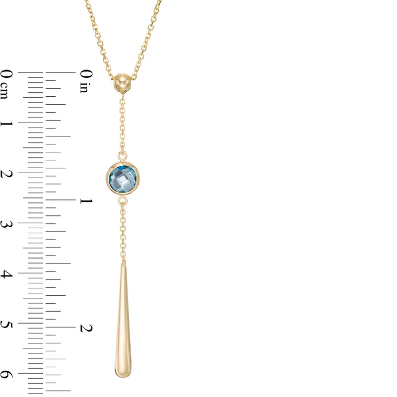 Main Image 4 of 6.0mm Checkerboard London Blue Topaz and Bead Teardrop "Y" Necklace in 14K Gold - 17"
