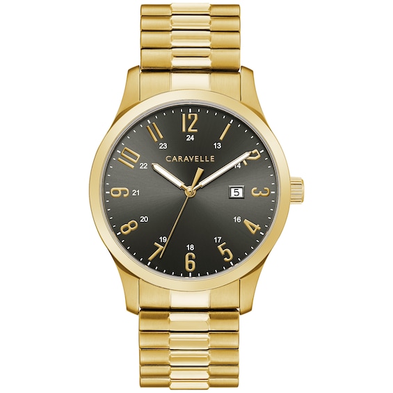 Men's Caravelle by Bulova Gold-Tone Expansion Watch with Grey Dial (Model: 44B126)