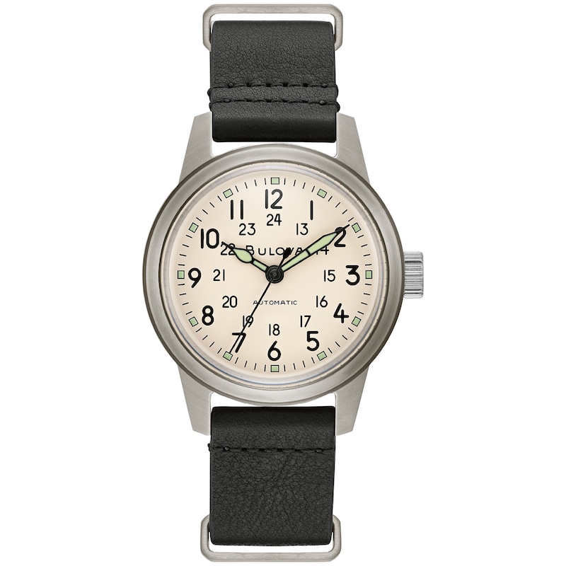 Main Image 1 of Men's Bulova Hack Automatic Strap Watch with Ivory Dial (Model: 96A246)