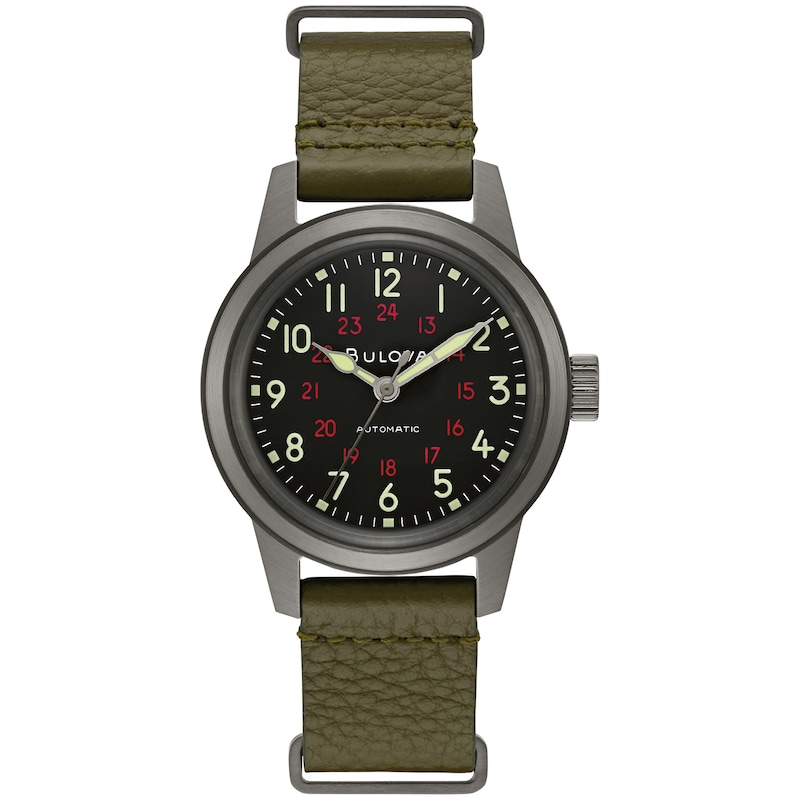 Main Image 1 of Men's Bulova Hack Grey IP Automatic Strap Watch with Black Dial (Model: 98A255)