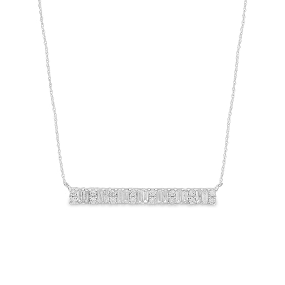 1/2 CT. T.w. Baguette and Round Diamond Bar Necklace in 10K White Gold