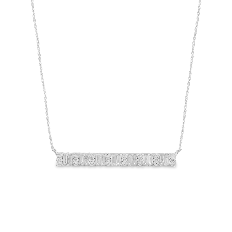 1/2 CT. T.W. Baguette and Round Diamond Bar Necklace in 10K White Gold