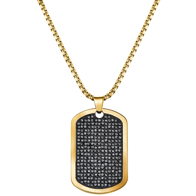 Main Image 3 of Men's Bulova Black and White Crystal Accent Gold-Tone Watch with Black Dial and Dog Tag Pendant Box Set (Model: 98K107)