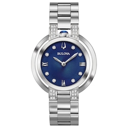 Ladies’ Bulova Rubaiyat 1/8 CT. T.W. Diamond Watch with Blue Dial (Model: 96R225)