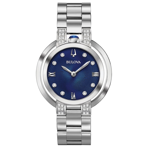 Ladies’ Bulova Rubaiyat 1/8 CT. T.w. Diamond Watch with Blue Dial (Model: 96R225)